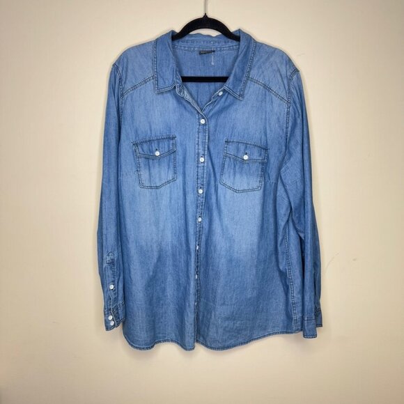 Torrid Blue Denim Button Down Shirt - Picture 4 of 13